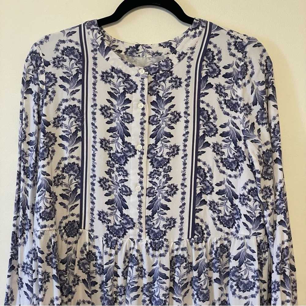 LOFT 8 long sleeve dress floral blue white Victor… - image 2