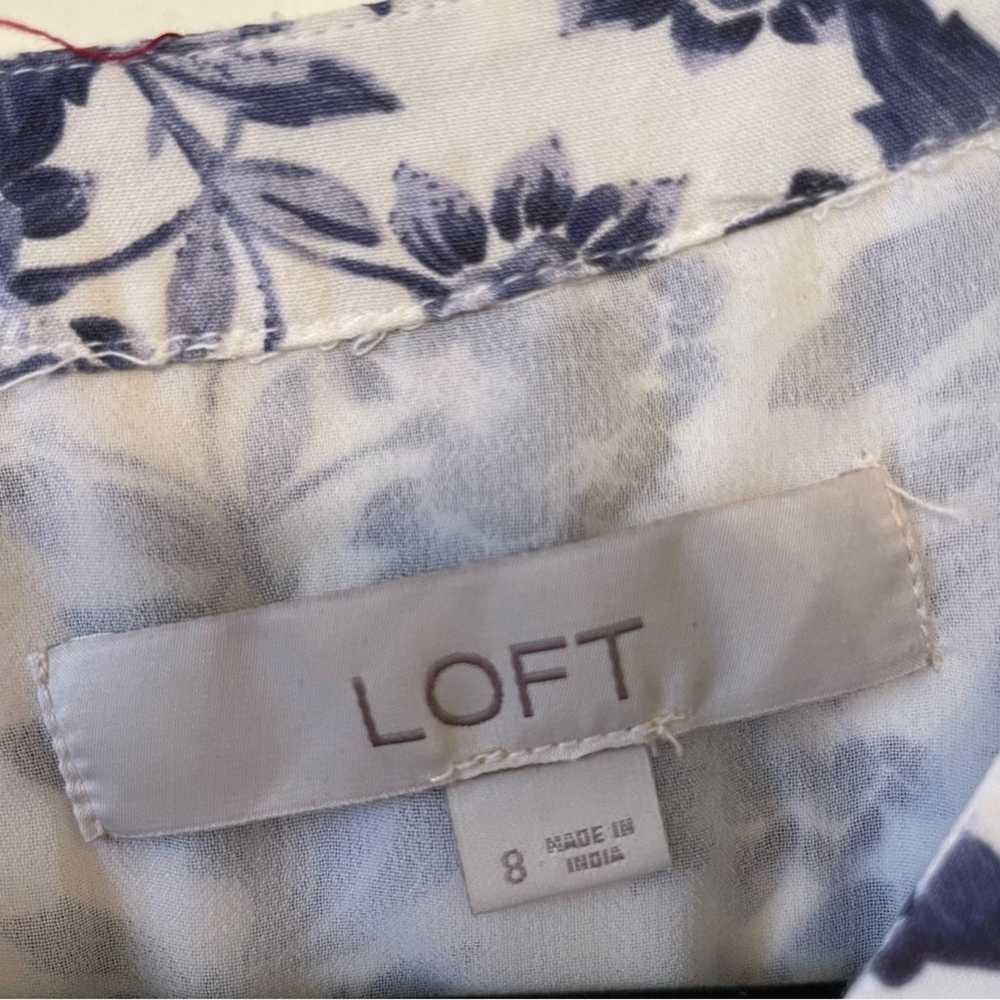 LOFT 8 long sleeve dress floral blue white Victor… - image 4