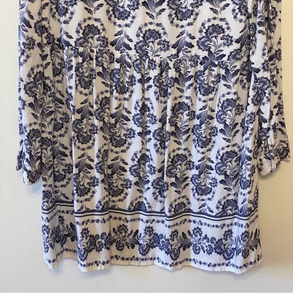 LOFT 8 long sleeve dress floral blue white Victor… - image 7