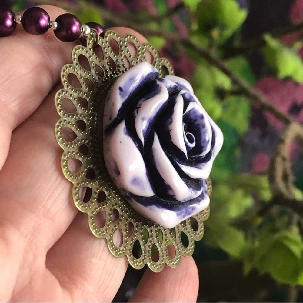 Handcrafted repurpose purple rose filigree pendan… - image 10