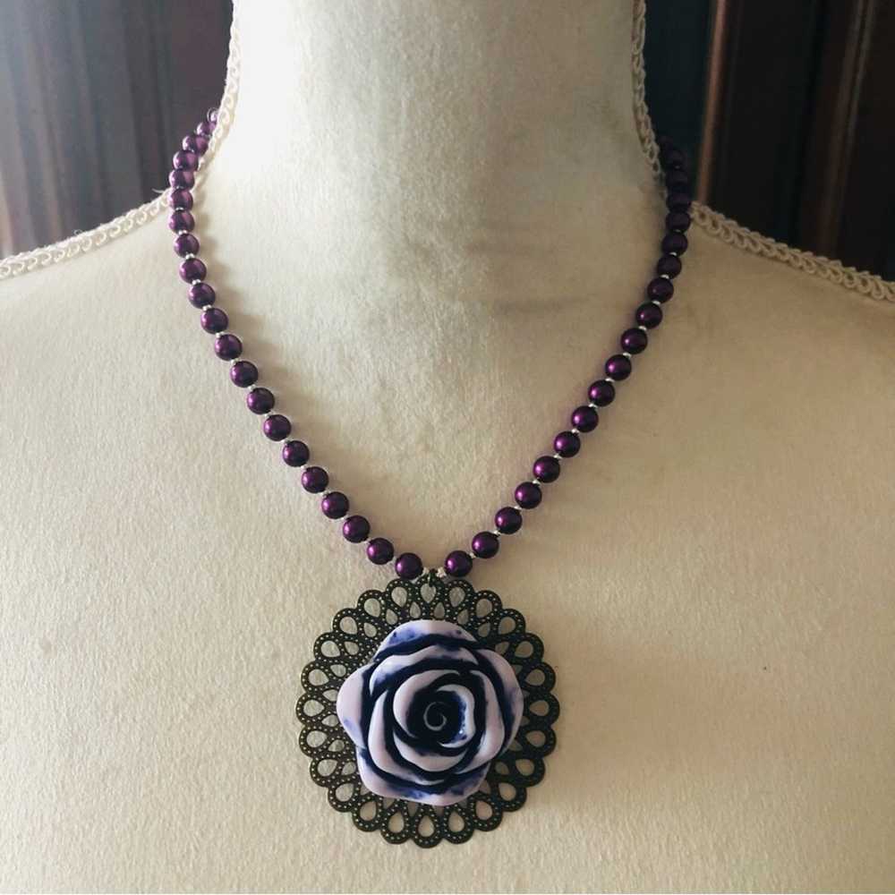 Handcrafted repurpose purple rose filigree pendan… - image 3