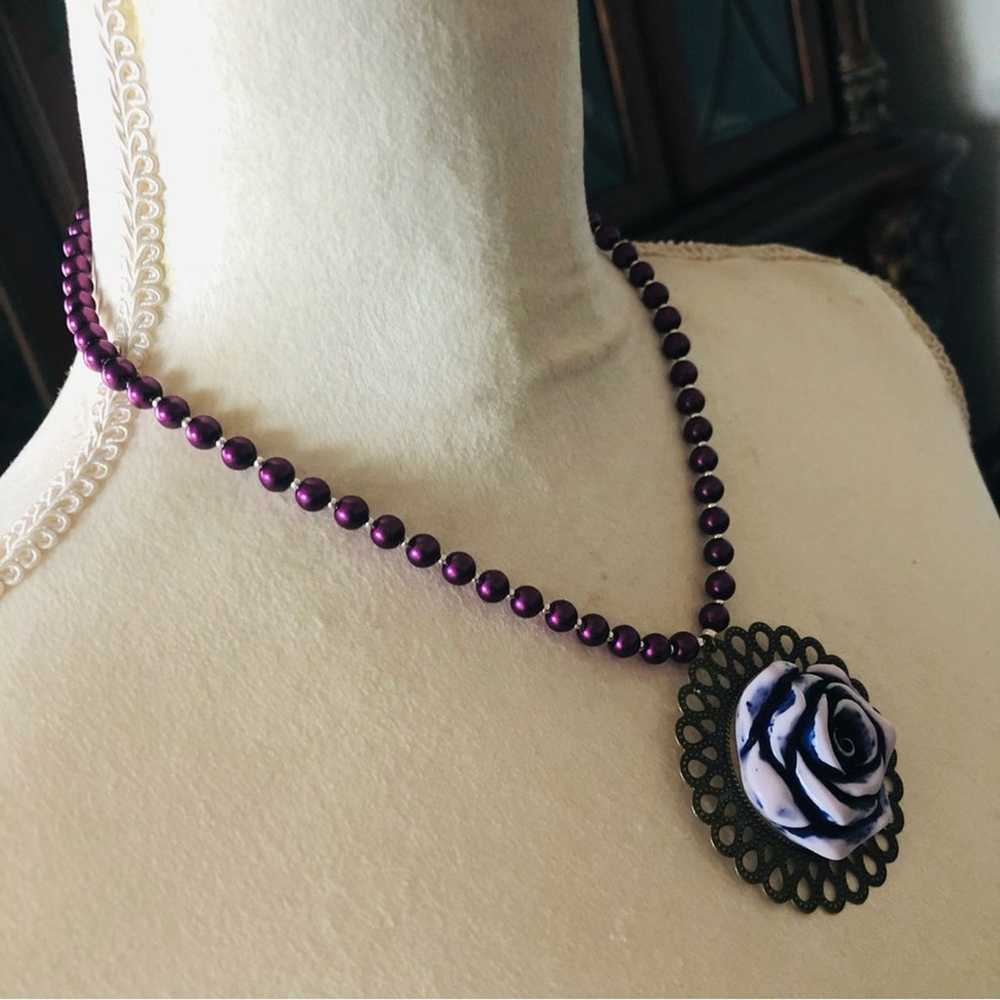 Handcrafted repurpose purple rose filigree pendan… - image 4