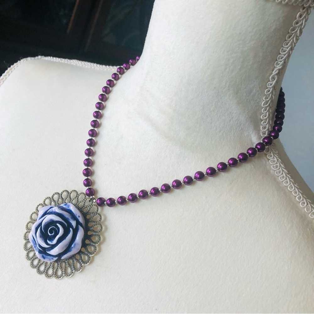 Handcrafted repurpose purple rose filigree pendan… - image 5