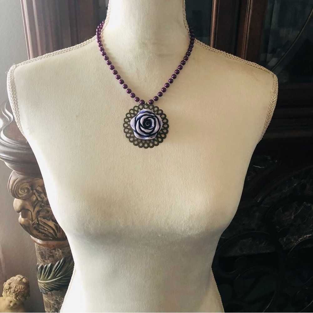 Handcrafted repurpose purple rose filigree pendan… - image 6