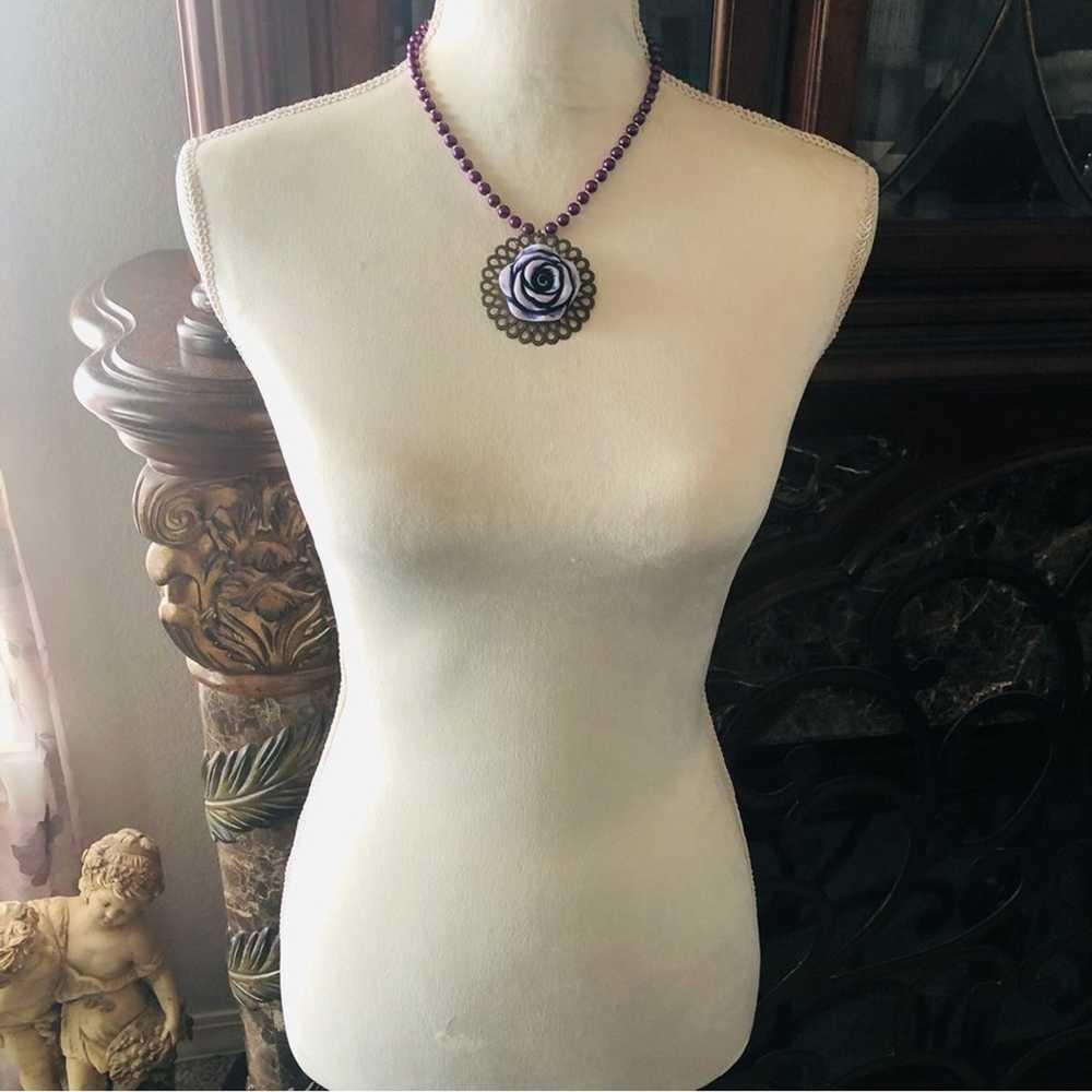 Handcrafted repurpose purple rose filigree pendan… - image 7