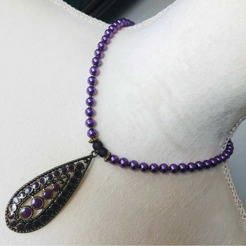 Handcrafted repurpose purple enamel raindrop pend… - image 1