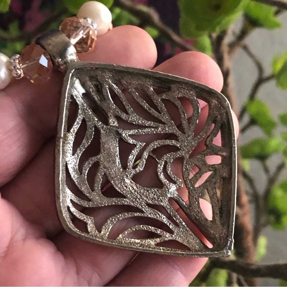 Handcrafted repurpose large filigree pendant Czec… - image 11