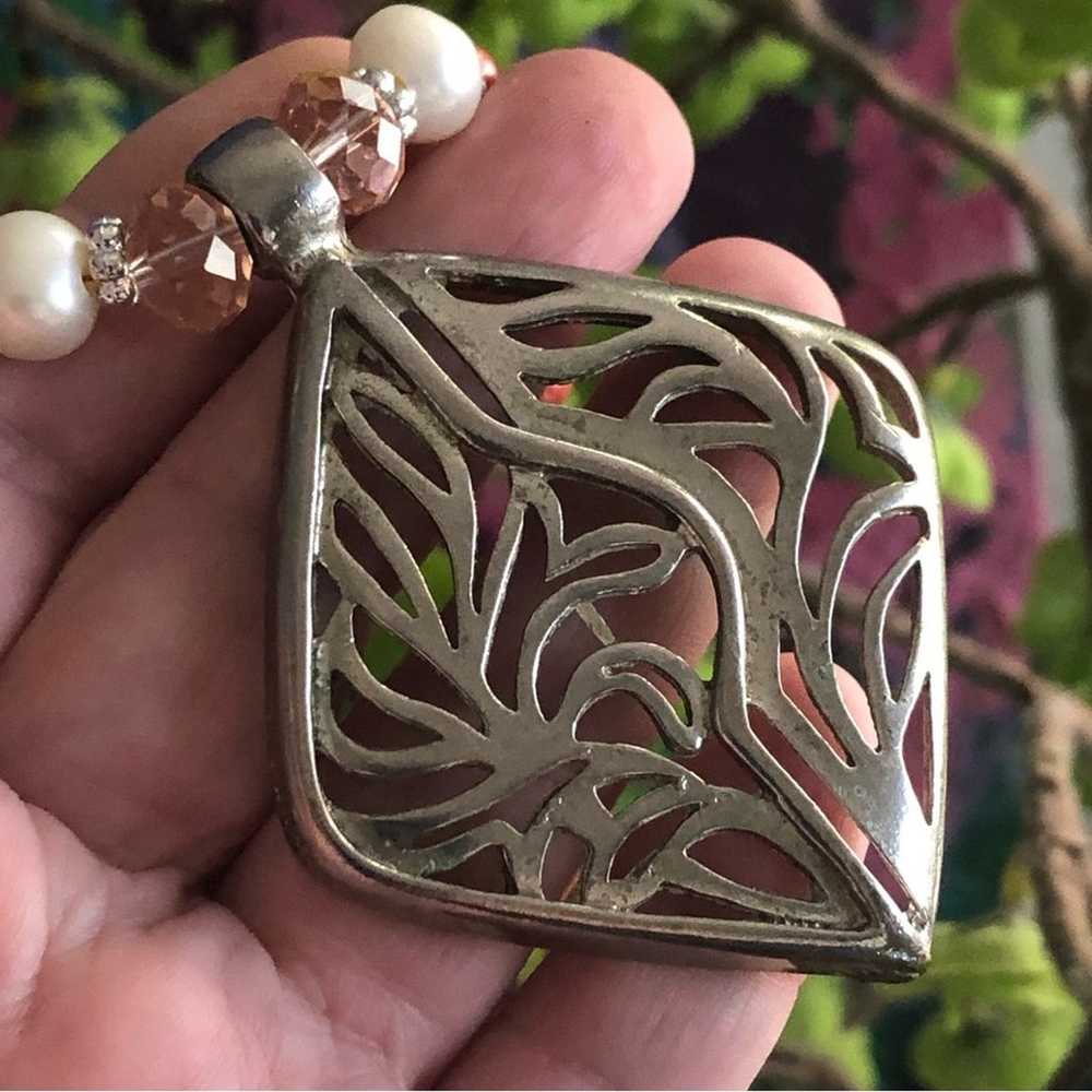 Handcrafted repurpose large filigree pendant Czec… - image 2