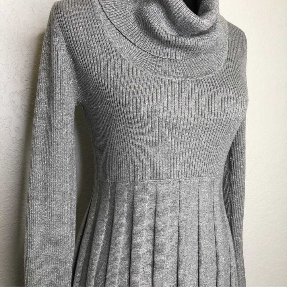 Calvin Klein gray ribbed cowl neck pleated skirt … - image 3