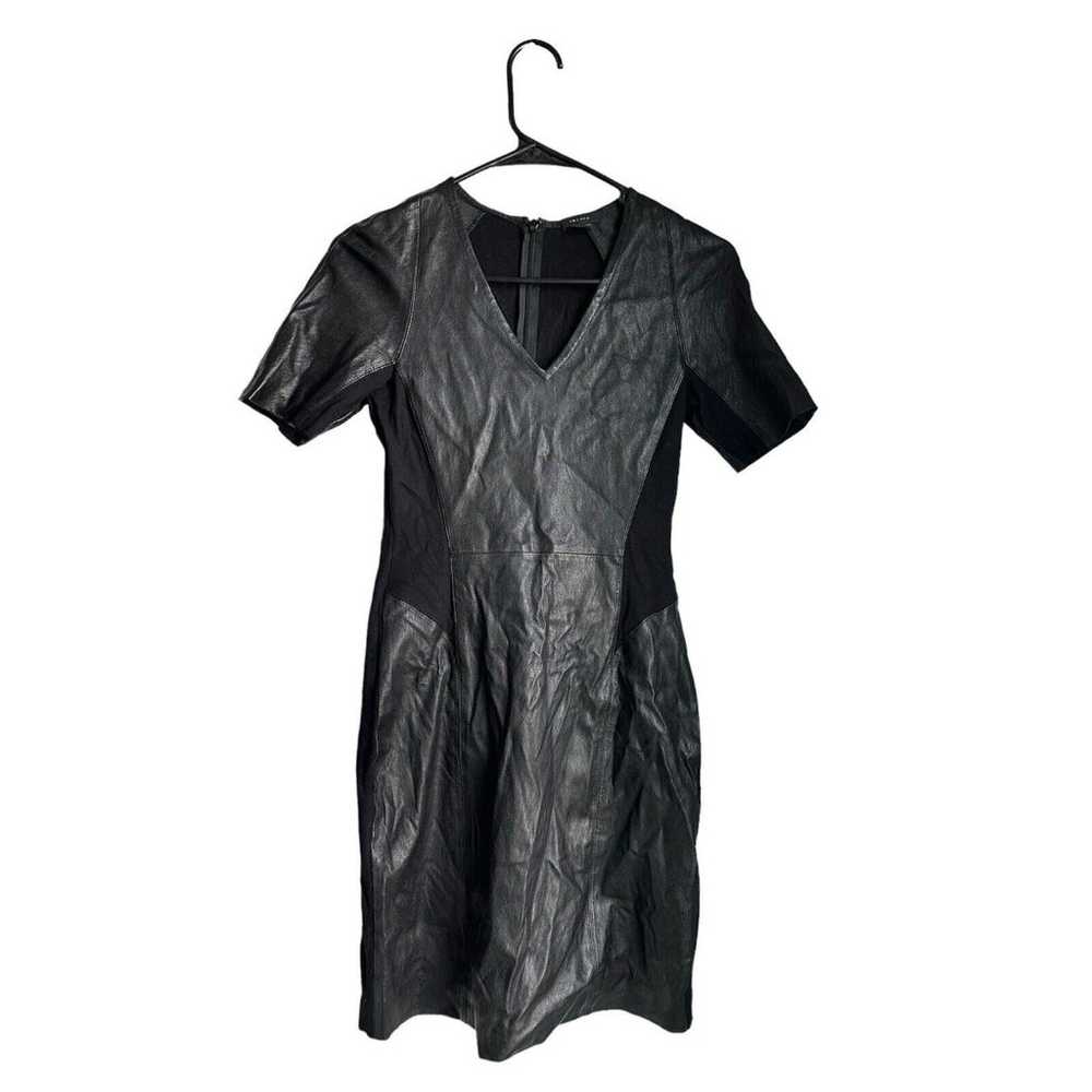 Theory Lamb Leather Sheath Short Sleeve VNeck Coc… - image 1