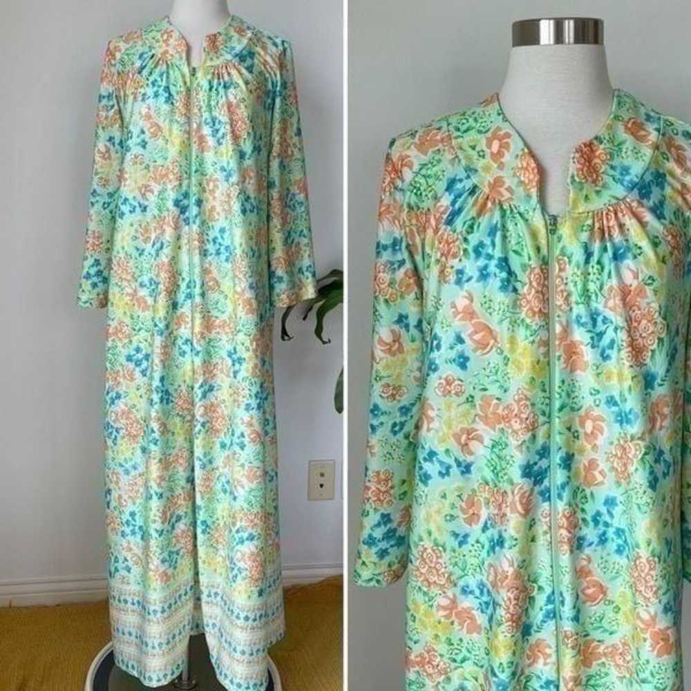 Vintage 70s 80s Nightgown House Dress Maxi Floral… - image 1