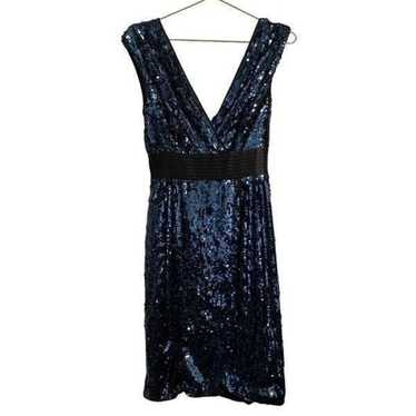 BCBG MAXAZRIA Blue Black Double V Sequin Holiday … - image 1