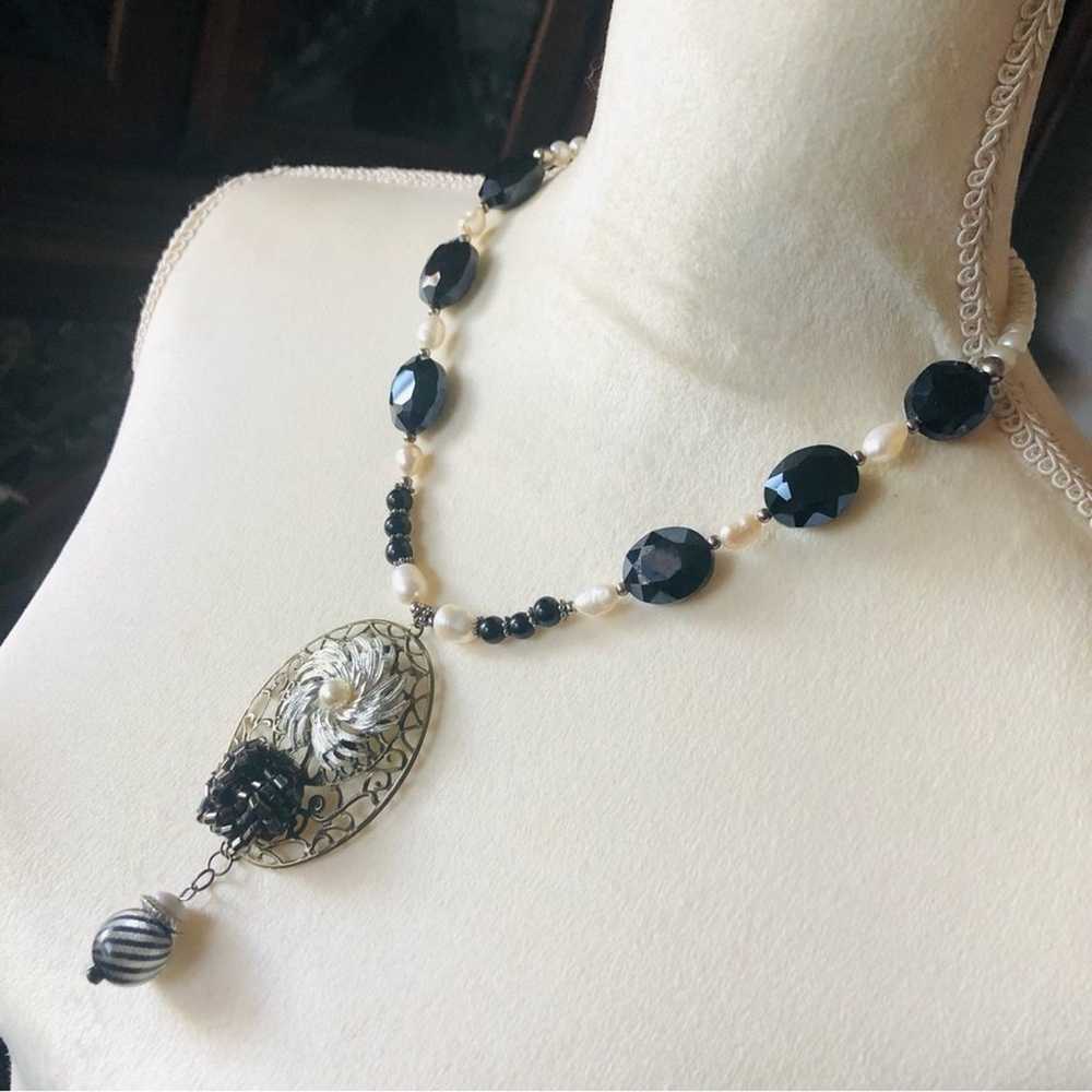 Handcrafted repurpose freshwater pearl black onyx… - image 3