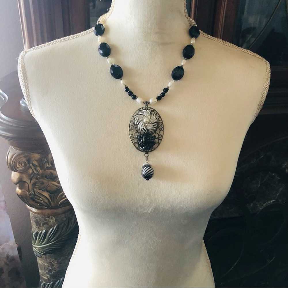 Handcrafted repurpose freshwater pearl black onyx… - image 4