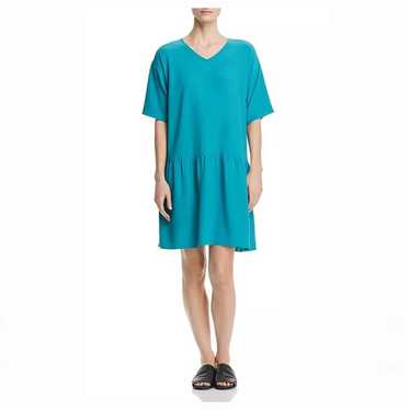 EILEEN FISHER Peacock Blue Dropped Waist Dress Siz