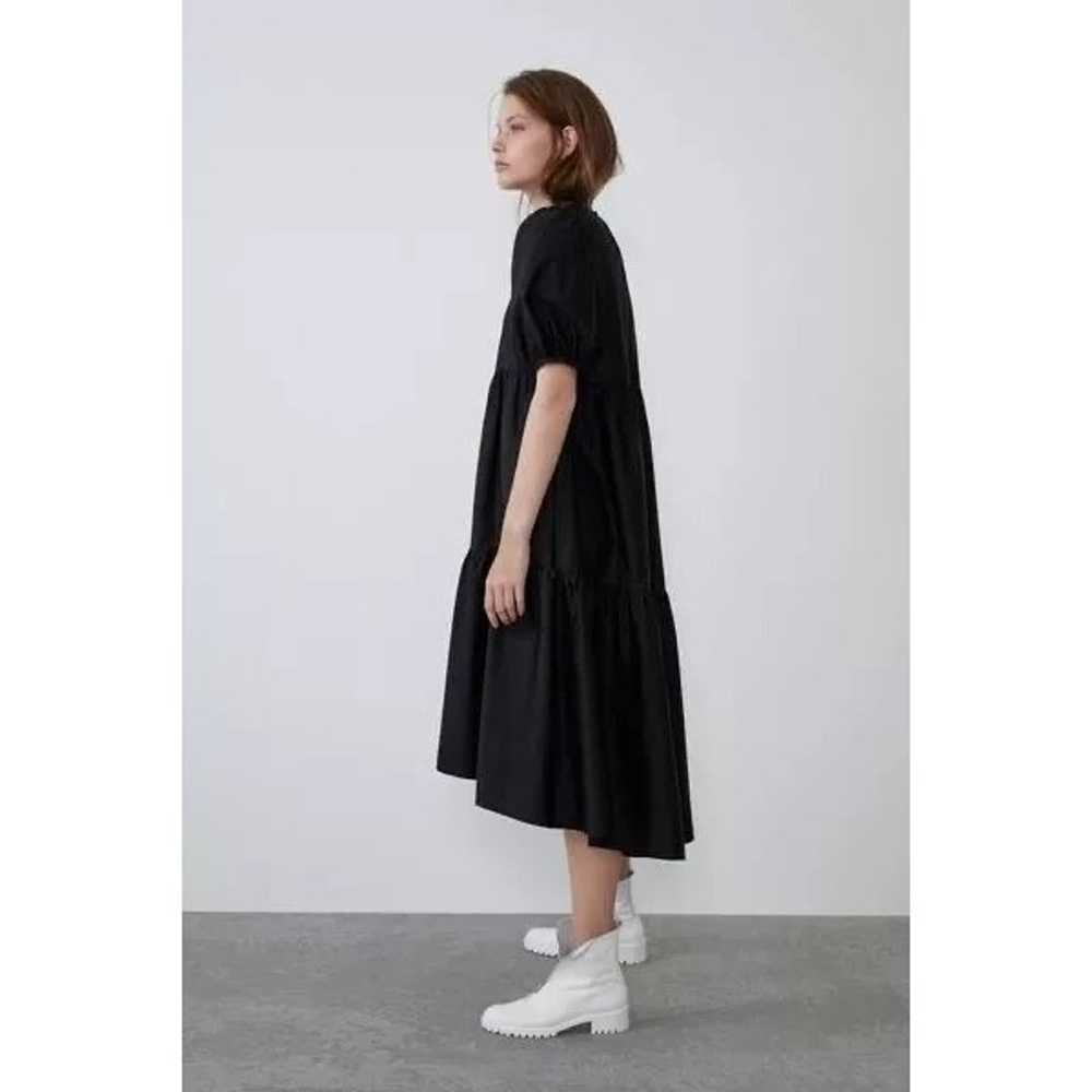 Zara Poplin Asymmetric Puff Dress Tiered Midi Wom… - image 2