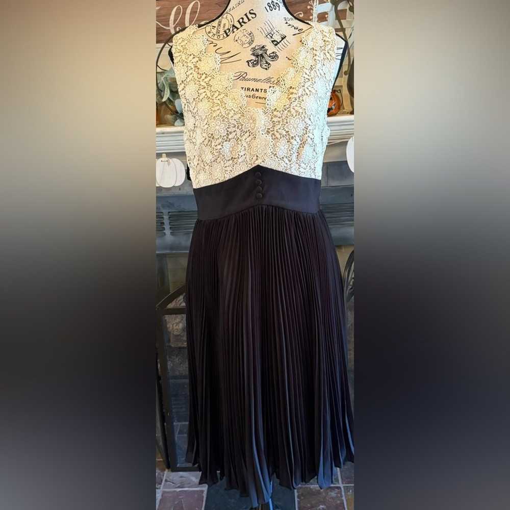 Anthropologie Floreat Black Cream Pleated Lace Sl… - image 1