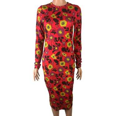 Zara Size Medium Dress Red Yellow Floral Print Bo… - image 1