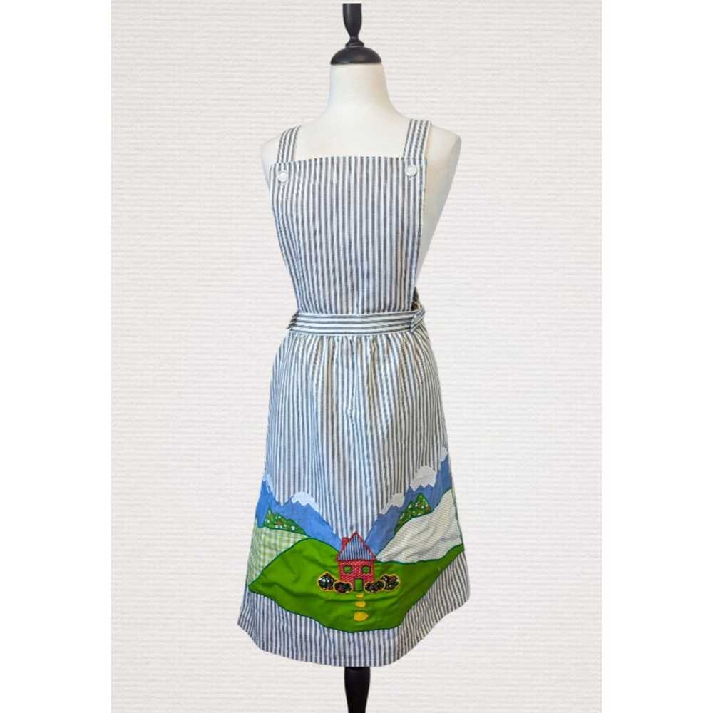 Vintage Apron Wrap Dress Embroidered Patch Work B… - image 1