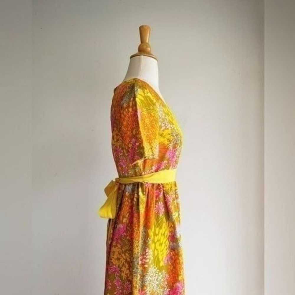 60's VINTAGE | Orange Floral Babydoll Maxi Dress … - image 3