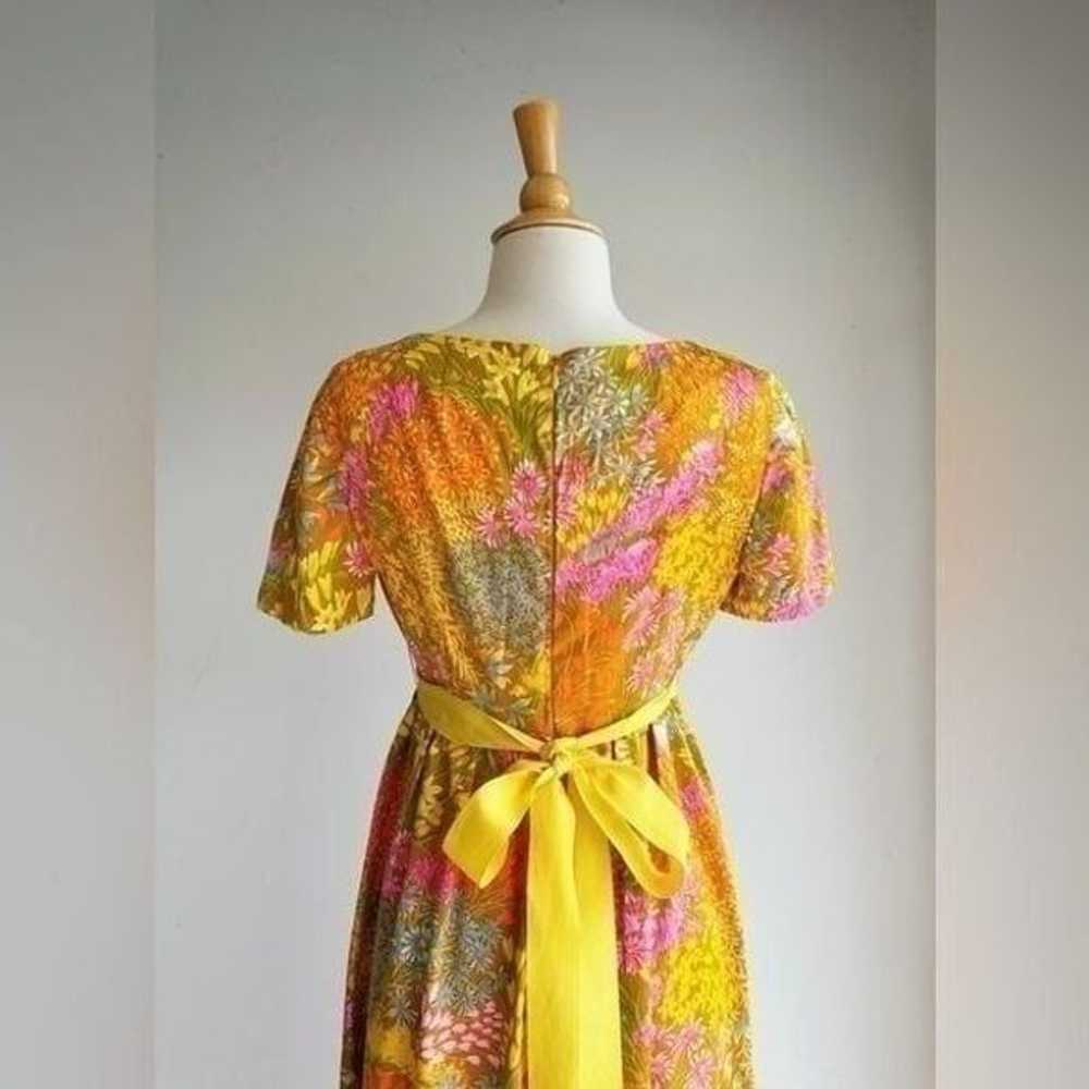 60's VINTAGE | Orange Floral Babydoll Maxi Dress … - image 6