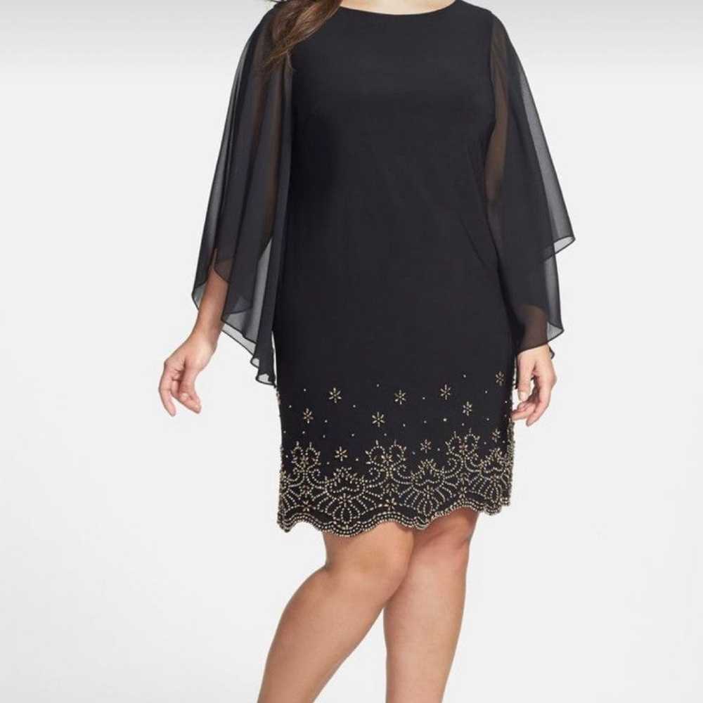 X scape Nordstrom Black Chiffon Gold Embellished … - image 1