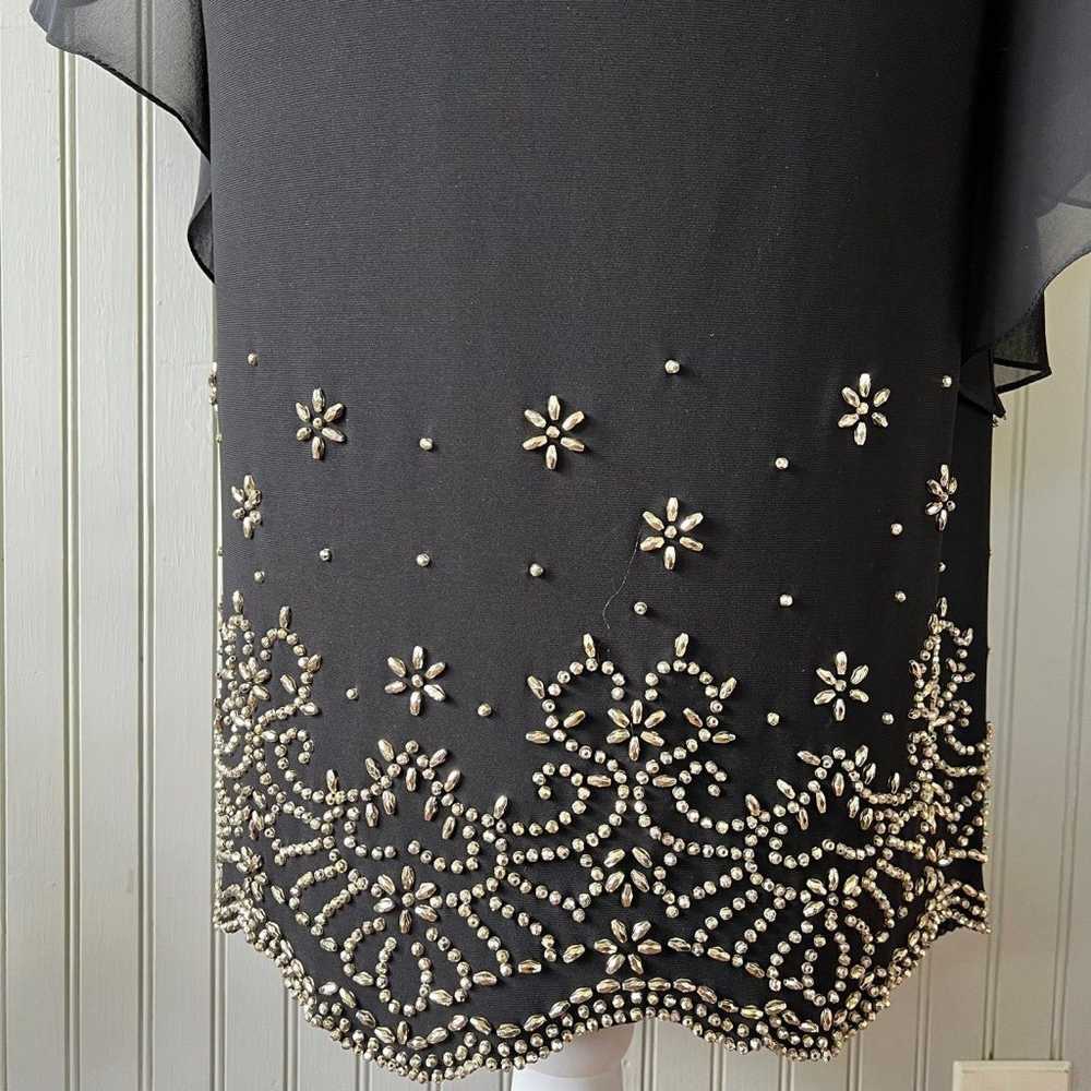 X scape Nordstrom Black Chiffon Gold Embellished … - image 3