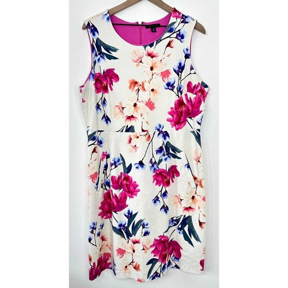 Lands End Dress Women XL White Floral Midi Sleeve… - image 1