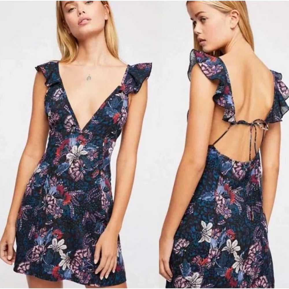 Free People Josie Deep V Mini Dress Floral Ruffle… - image 1