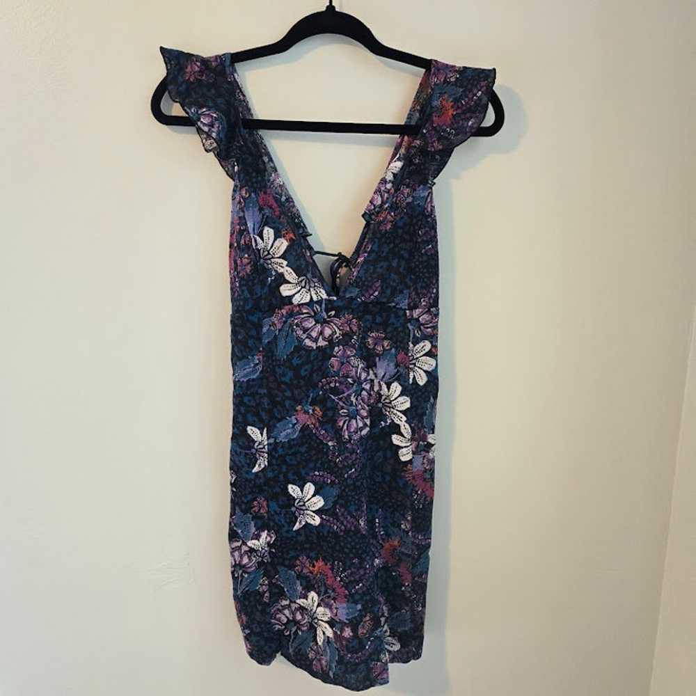 Free People Josie Deep V Mini Dress Floral Ruffle… - image 2