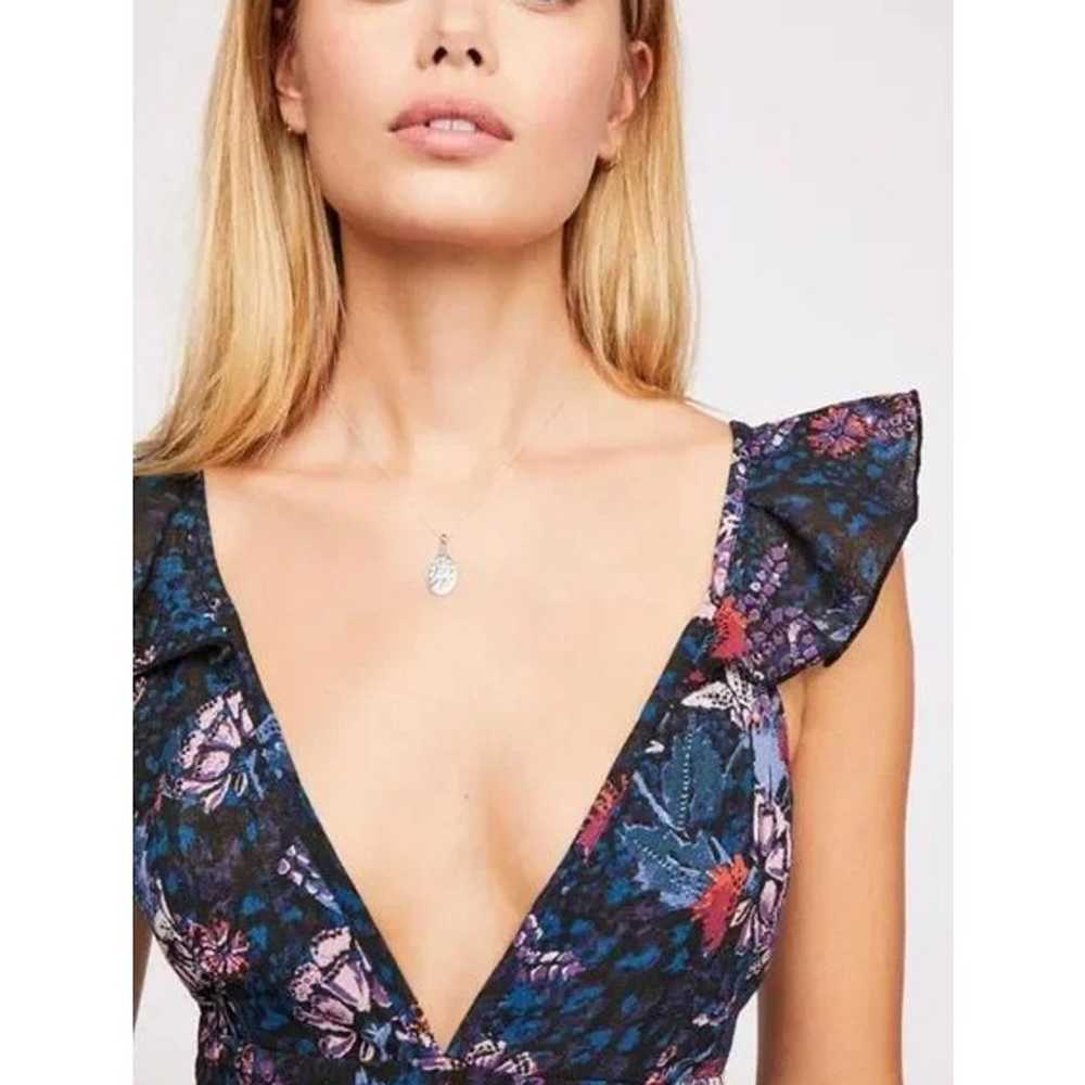 Free People Josie Deep V Mini Dress Floral Ruffle… - image 3