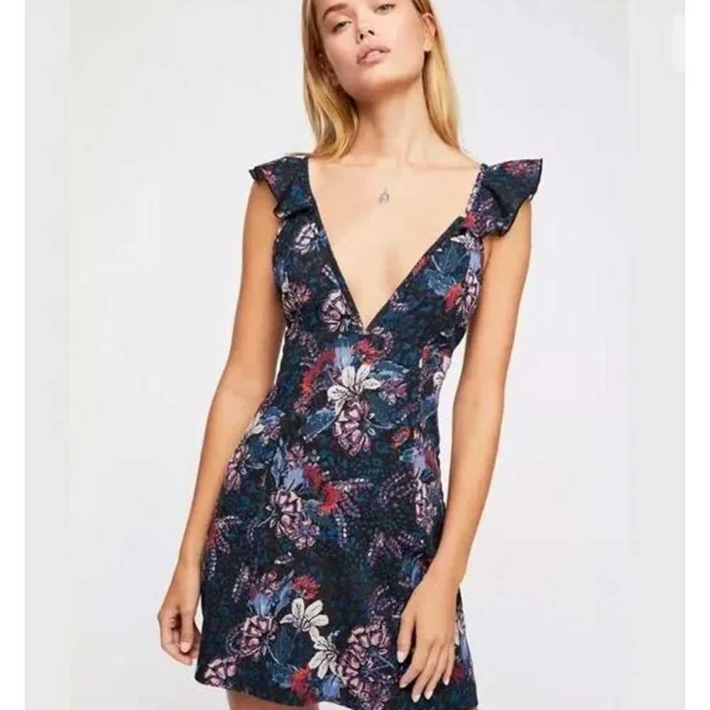 Free People Josie Deep V Mini Dress Floral Ruffle… - image 4