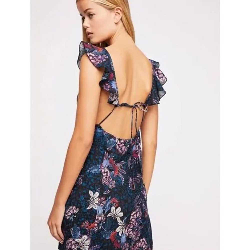 Free People Josie Deep V Mini Dress Floral Ruffle… - image 5