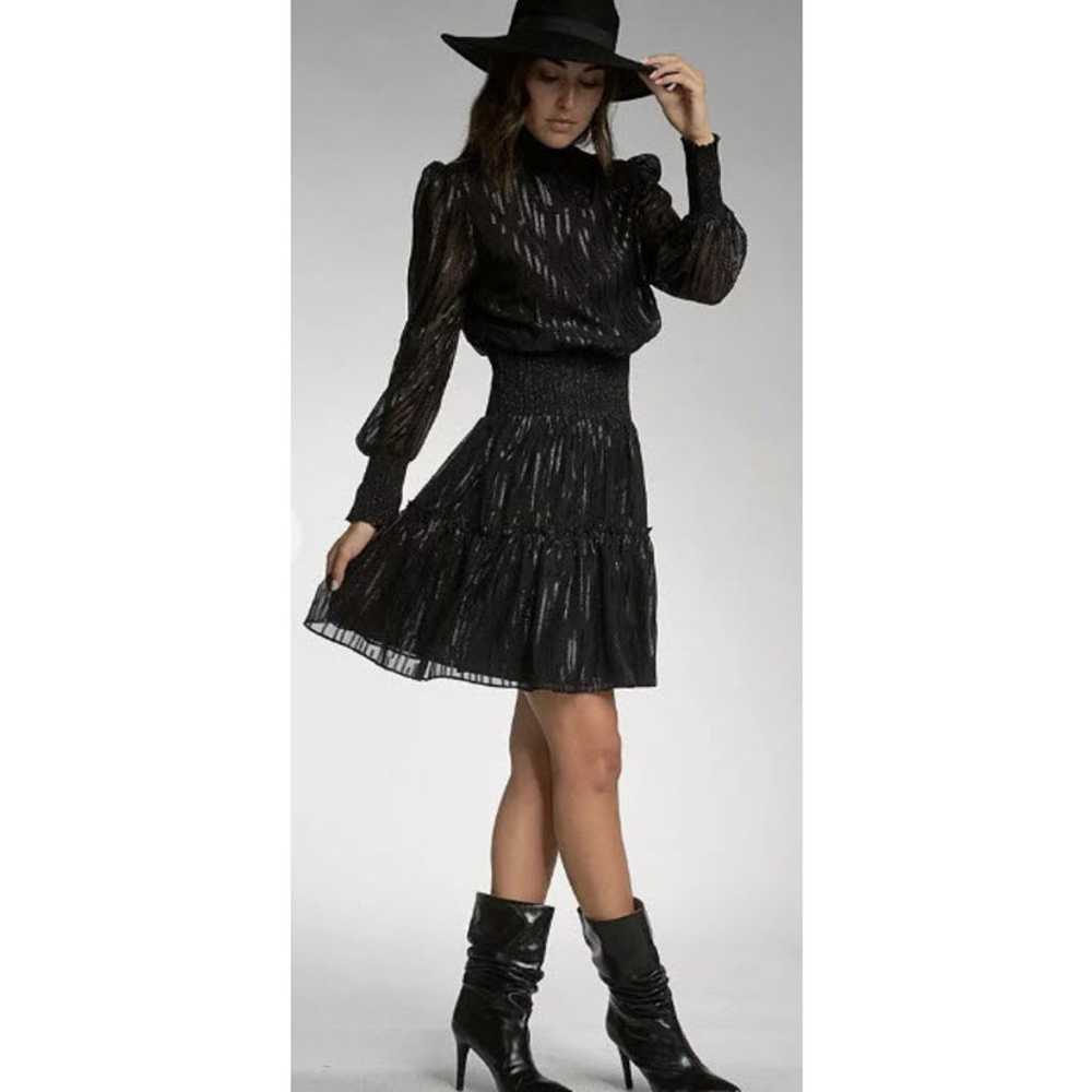 Elan Smocked Neck Long Sleeve Dress Black Shimmer… - image 1