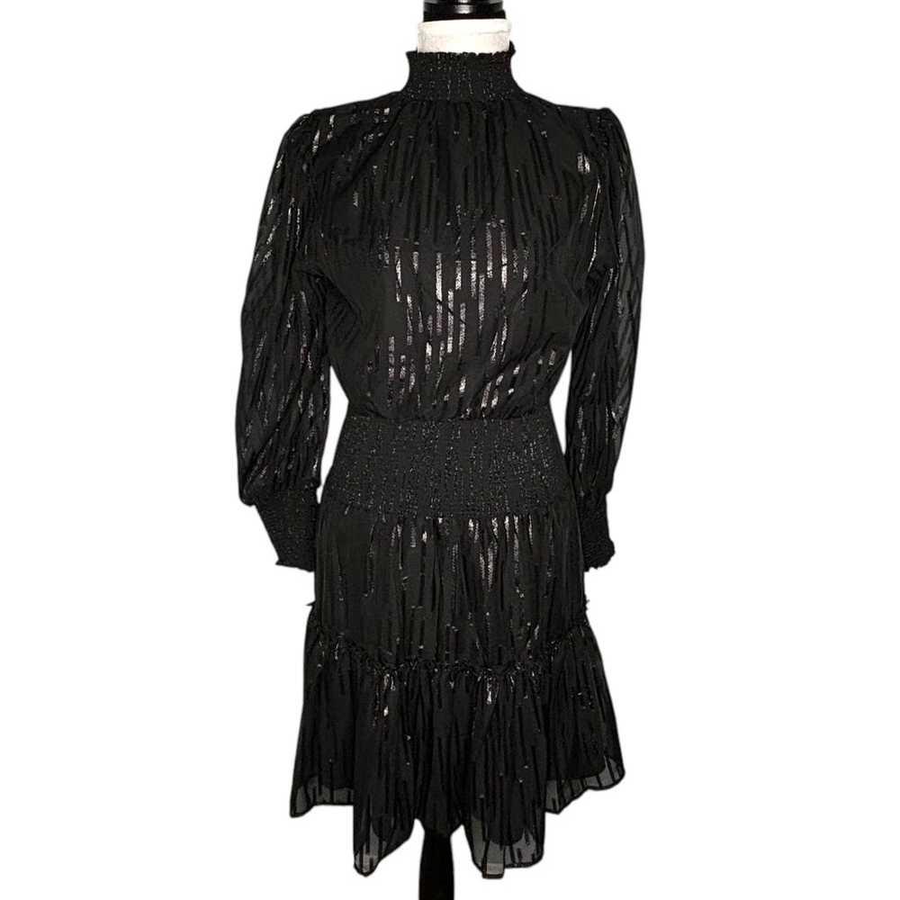 Elan Smocked Neck Long Sleeve Dress Black Shimmer… - image 2