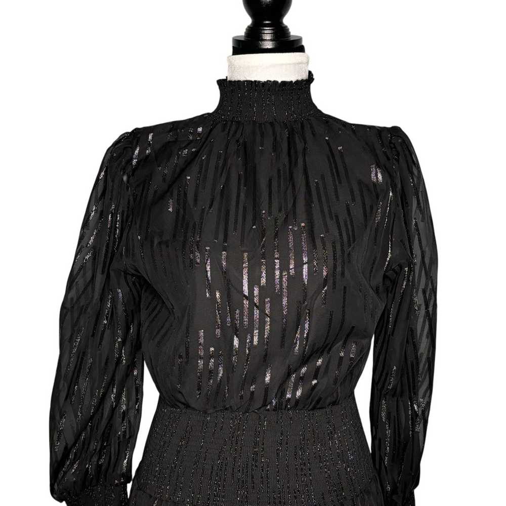 Elan Smocked Neck Long Sleeve Dress Black Shimmer… - image 4