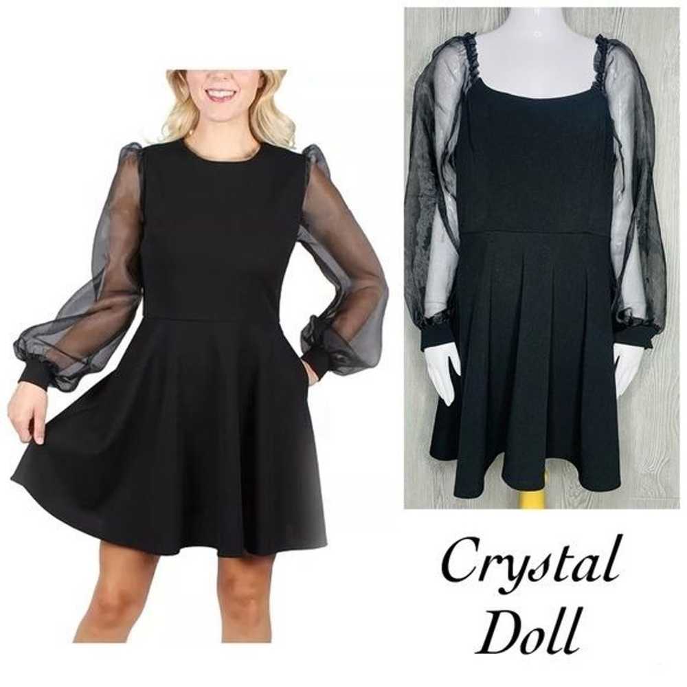 Crystal doll sheer long illusion sleeve short bla… - image 1