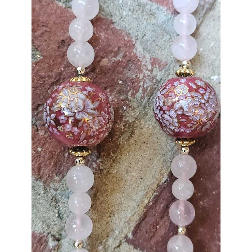 VINTAGE 32" HAND KNOTTED ROSE QUARTZ & HAND-PAINT… - image 7