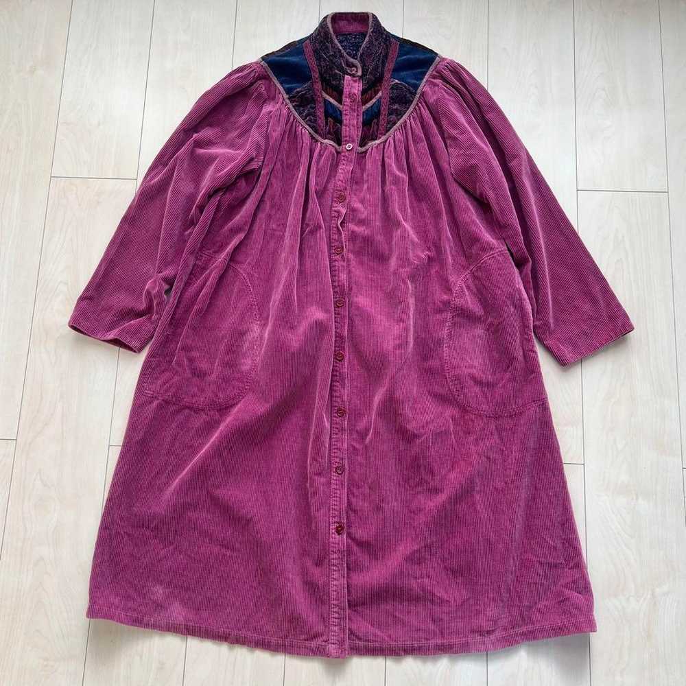 Vintage retro used corduroy shirt dress. - image 1