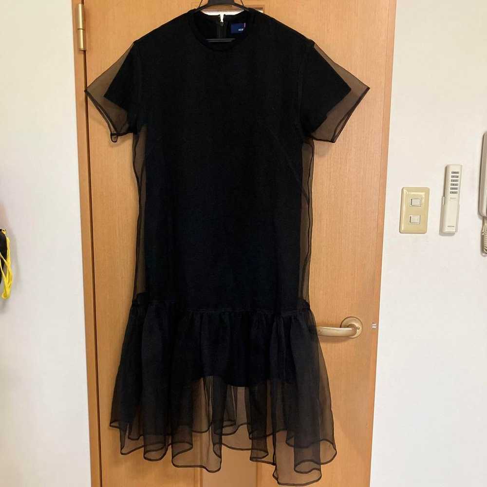 AKIRA NAKA Black Short Sleeve Sheer Frill Hem Dre… - image 1