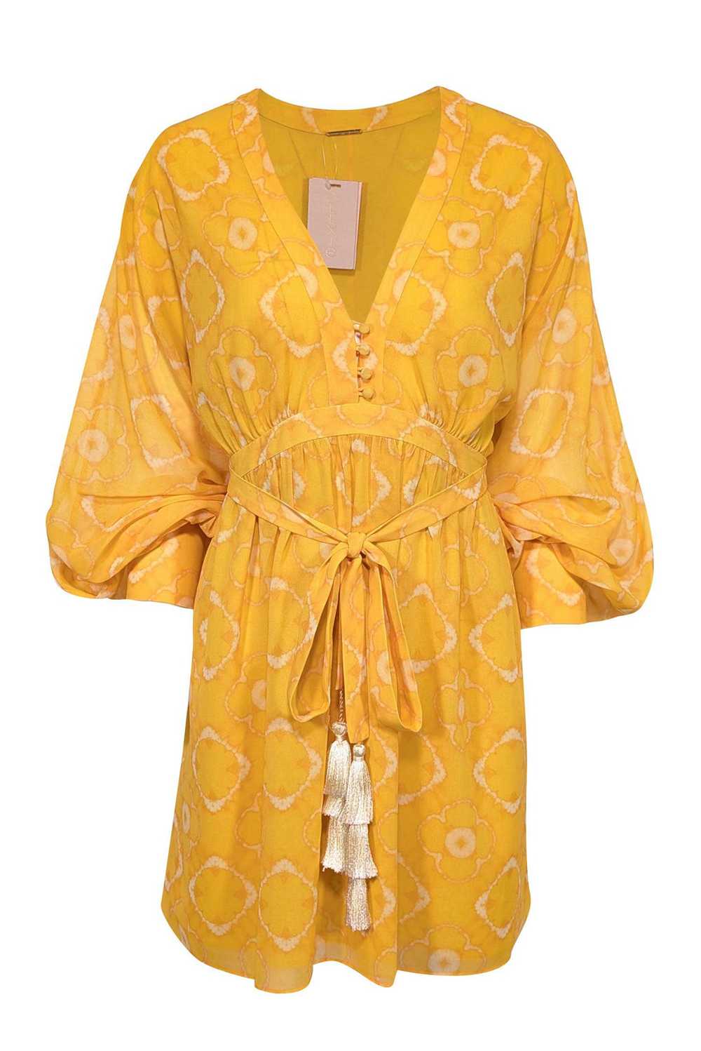 Alexis - Yellow Tie Dye Print Chiffon Dress w/ Ta… - image 1