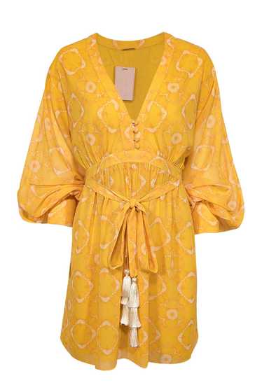 Alexis - Yellow Tie Dye Print Chiffon Dress w/ Ta… - image 1