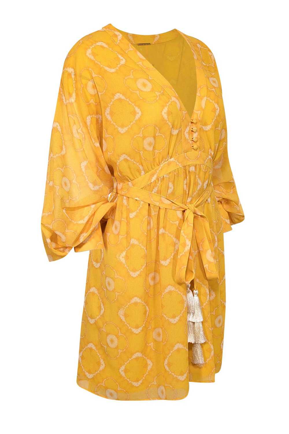 Alexis - Yellow Tie Dye Print Chiffon Dress w/ Ta… - image 2