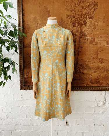 Early 1970s Lisa Young Mustard & Sky Blue Floral M