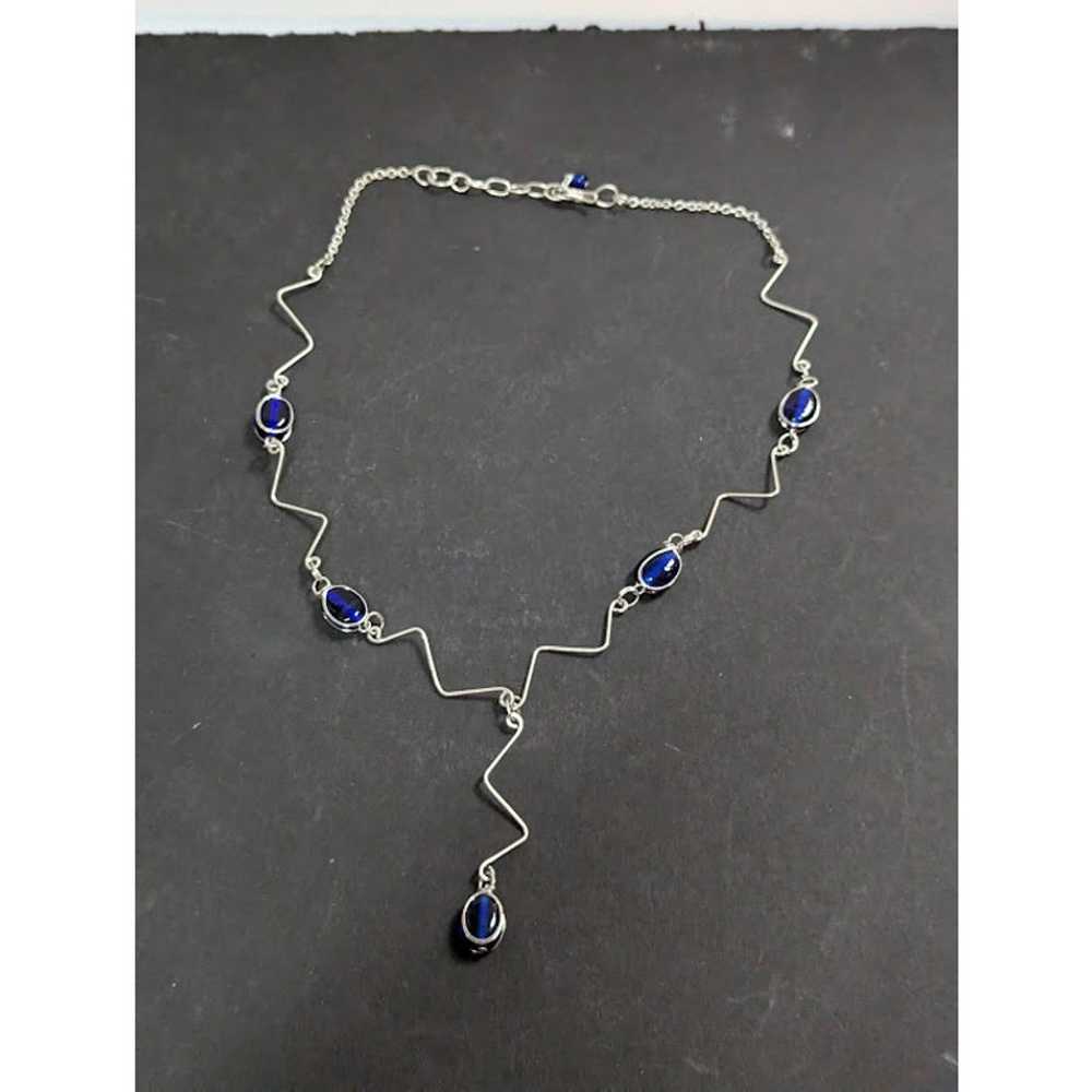 Vintage Fashion Necklace glass bead silver wire g… - image 1