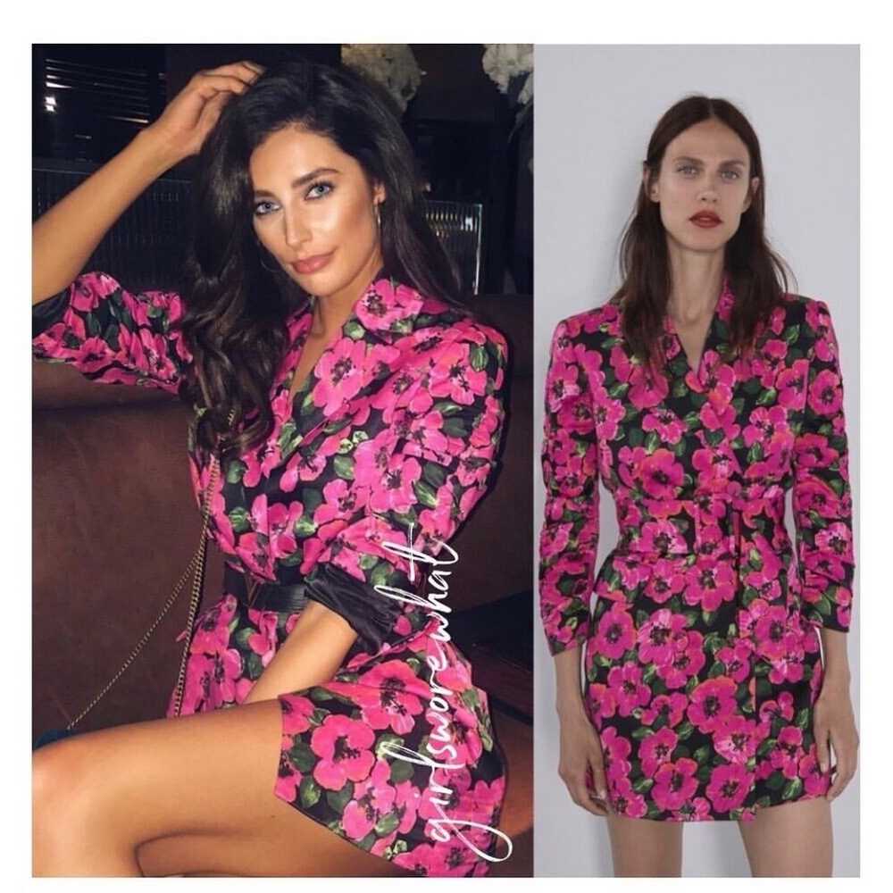 Zara Hot Pink Floral Print Dress Blazer blogger f… - image 1