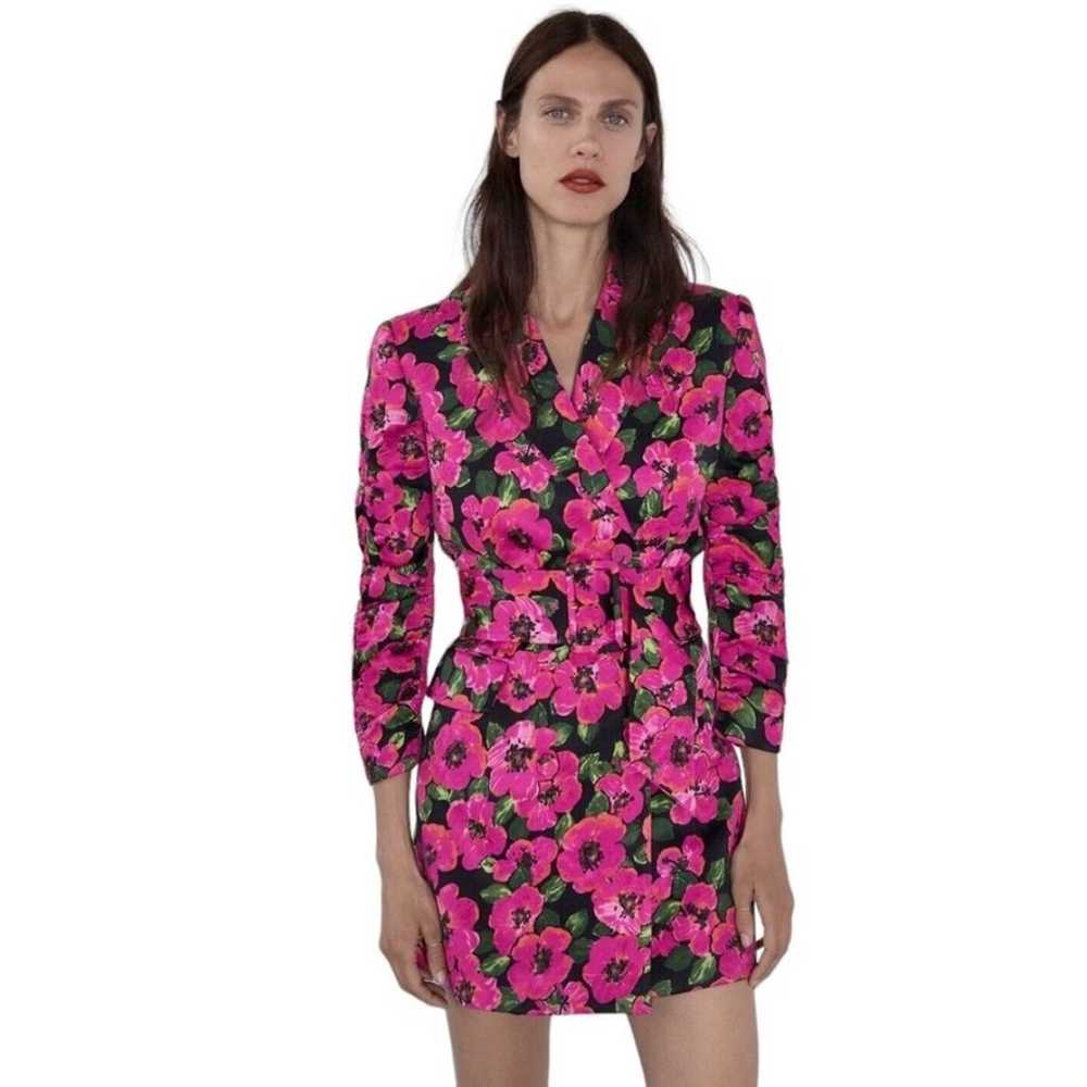 Zara Hot Pink Floral Print Dress Blazer blogger f… - image 2