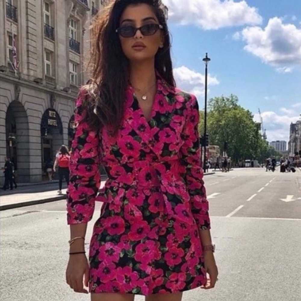 Zara Hot Pink Floral Print Dress Blazer blogger f… - image 4