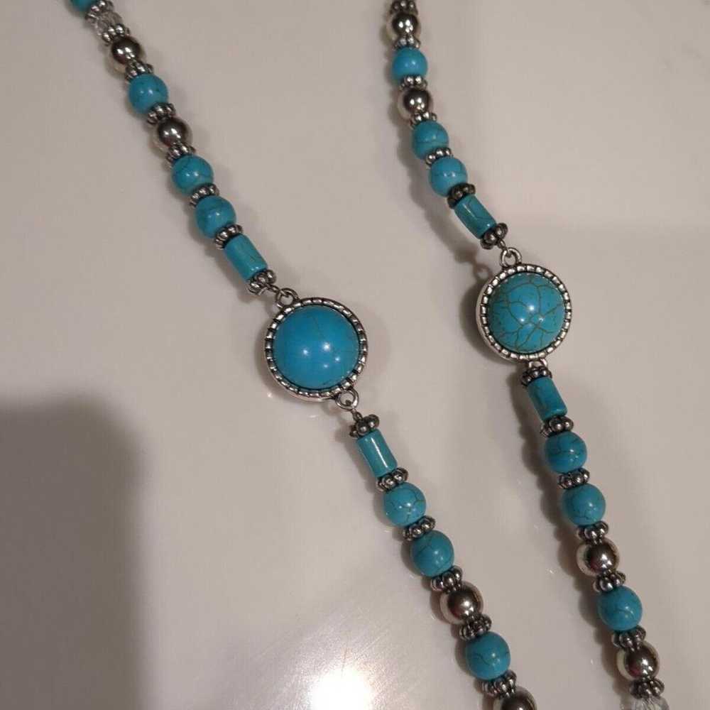 ERICA LYONS Statement Necklace Turquoise Stones W… - image 2