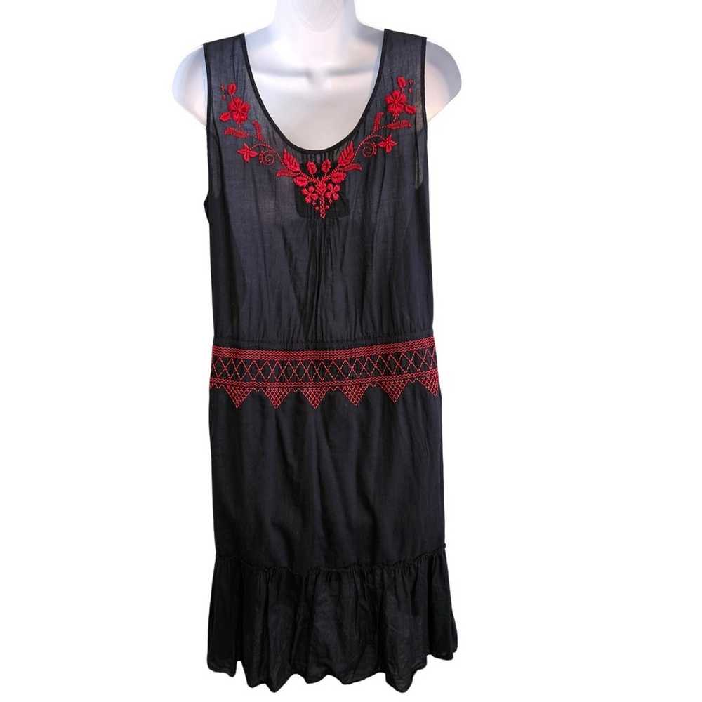 Johnny Was Embroidered Dress Black & Red Cotton S… - image 2